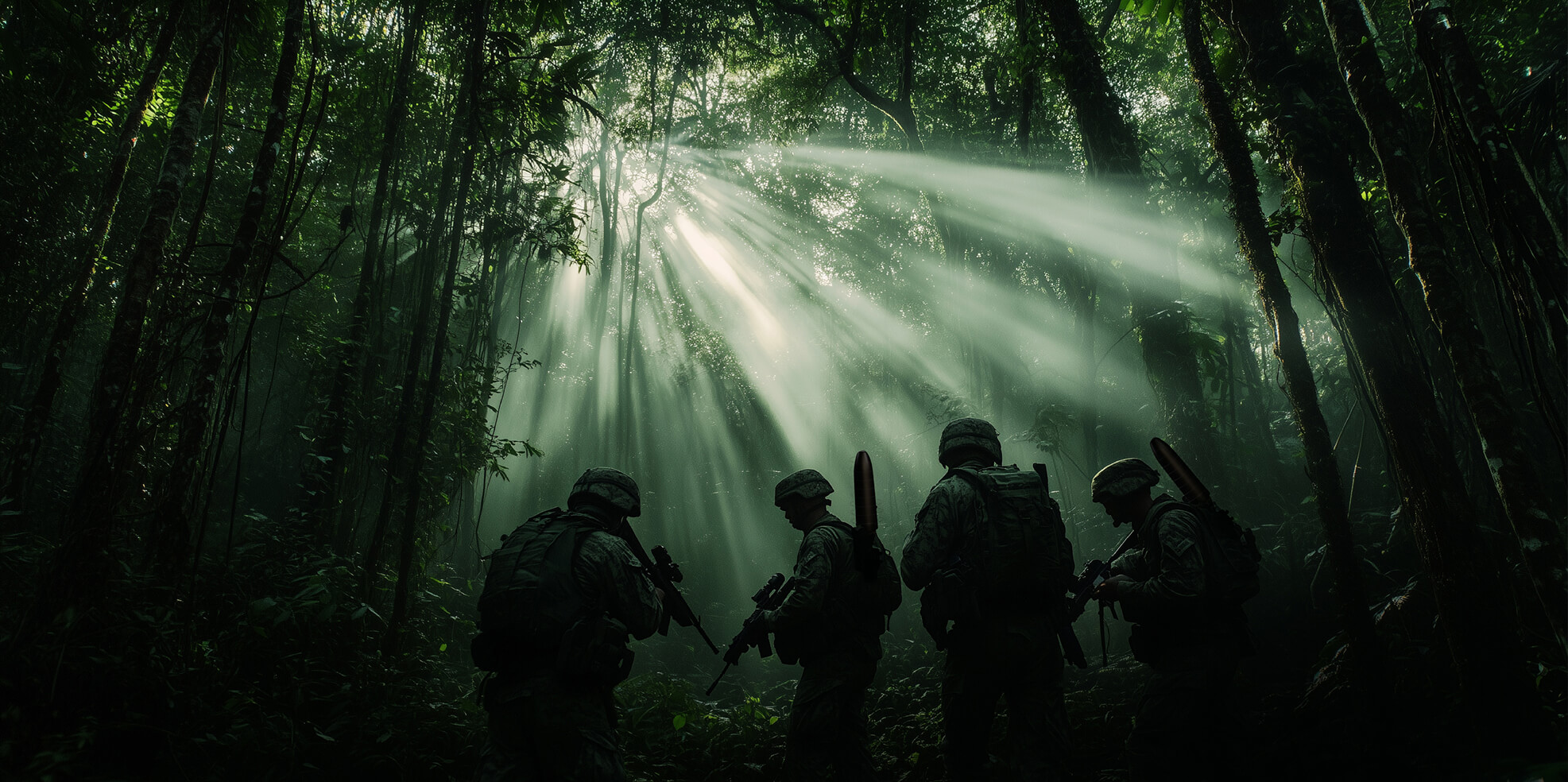 Soldiers in the forest with Alaris Antennas Manpack Antennas